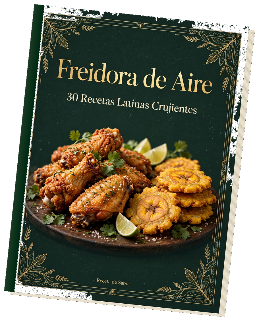 Portada 3D del recetario Freidora de Aire: 30 Recetas Latinas Crujientes